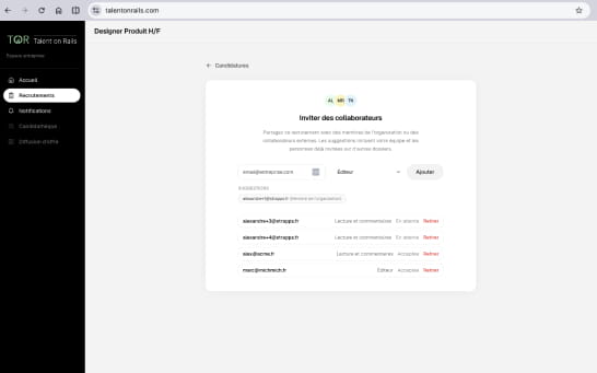 Inviter des collaborateurs sur un recrutement