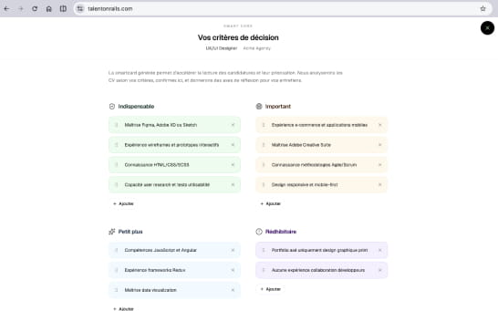 Critères de décision et Score Card générée par l’IA