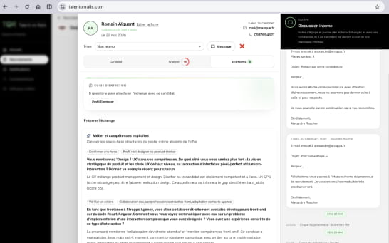 Guide d’entretien généré sur la fiche candidat