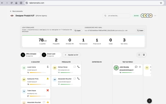 Vue kanban des candidatures par étape